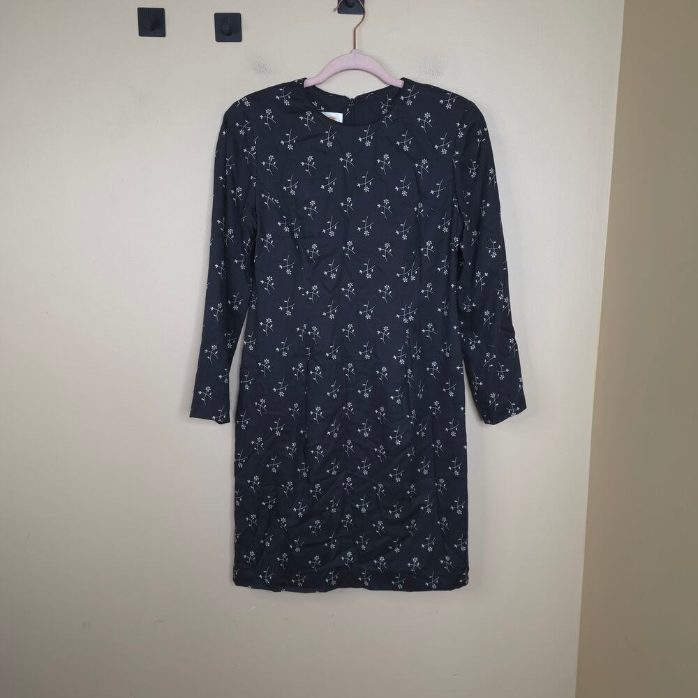 Vintage Talbots Long Sleeve Floral A-line Dress Wool Blend Black Floral Size 6